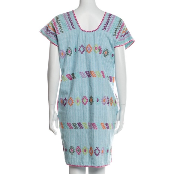 Blue Embroidered Dress with Multicolor Accents - Picture 1 of 3